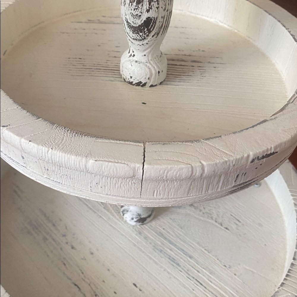 Rustic Two-Tiered White Stand/Tray - Picture 4 of 6